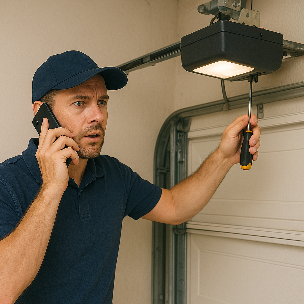 Best Fix technician repairing a garage door opener mechanism